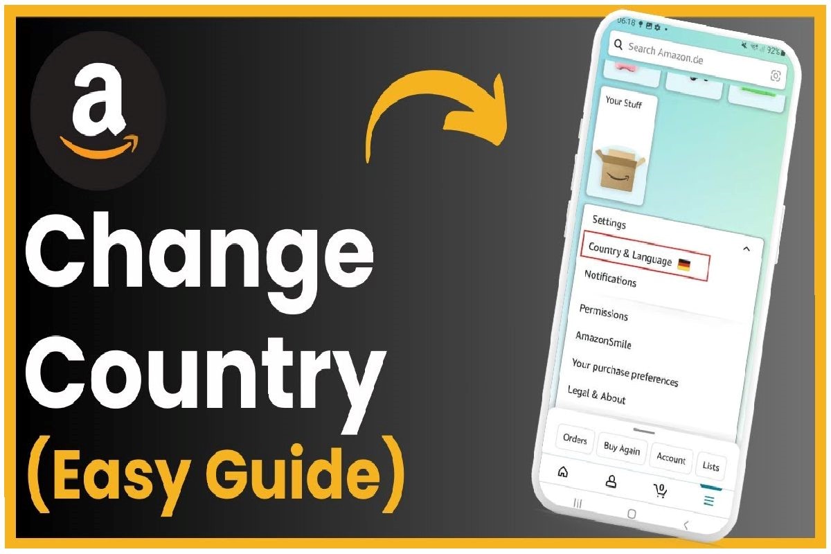 How to change country on Amazon settings interface showing country selection.